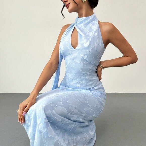 Sky Blue Elegant Women's Romantic A-Line Flared Dress - Picture 7 of 10